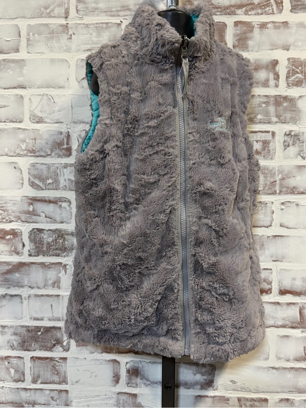 The North Face Kids Plush Gray Zip-Front Vest reversible